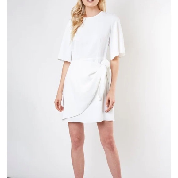Do+Be White Faux Wrap Tie Waist Flutter Sleeve Dress - Picture 1 of 11
